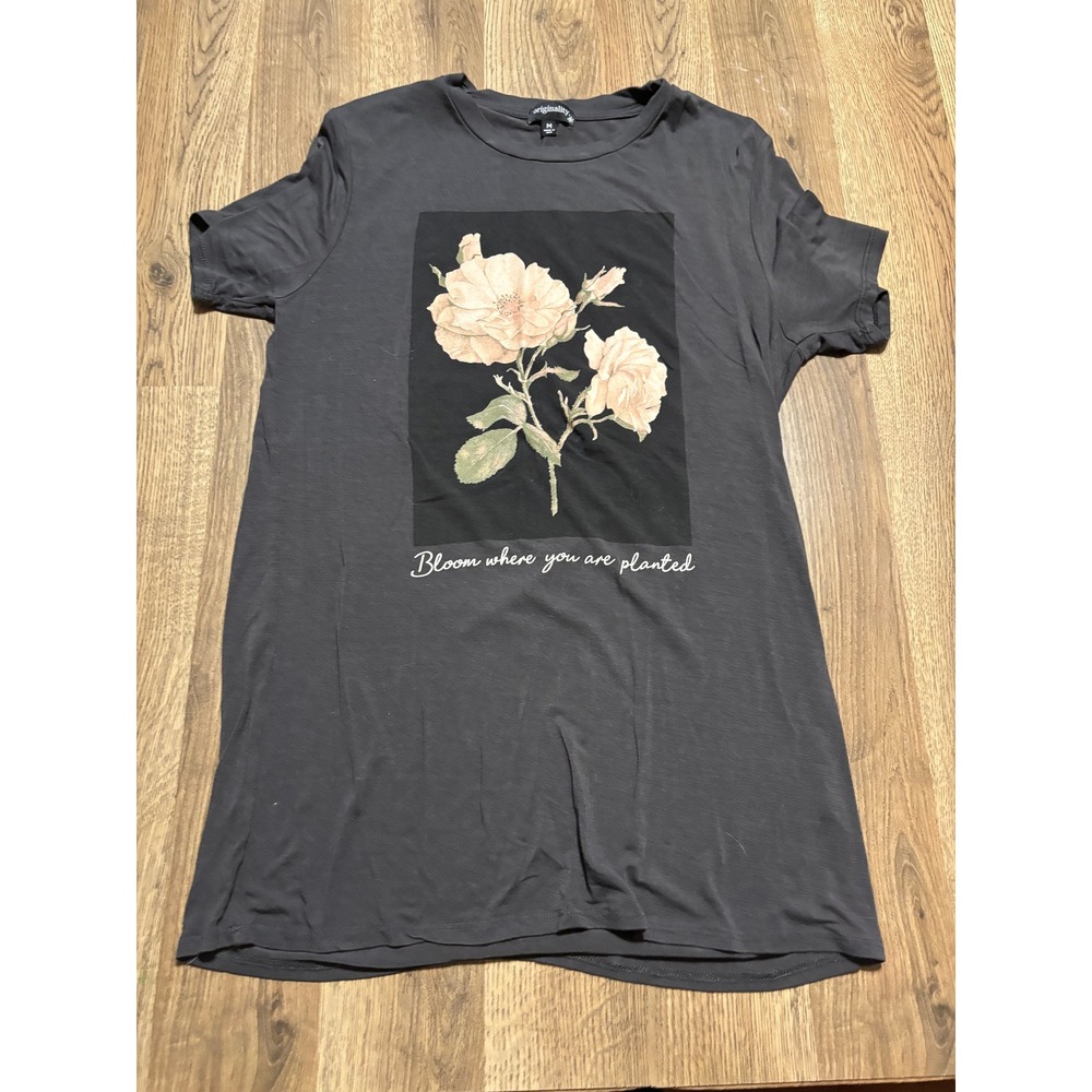 Originality Bloom Shirt Where You Are Planted Womens Size M Gray Floral Tee